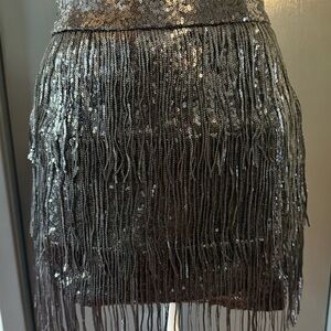 Glamorous Black Sequin Fringe Mini Skirt